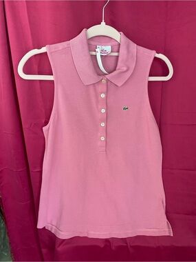 Lacoste Pink Sleeveless Polo Tank with Embroidered Crocodile